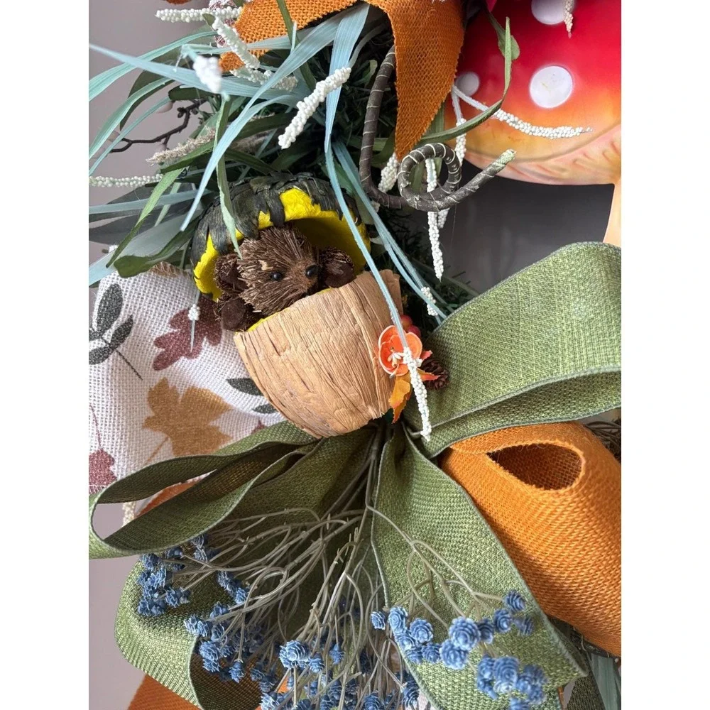 Whimsical Mushroom Wreath Front Door Enchanted Woodland Cottagecore Bluebird